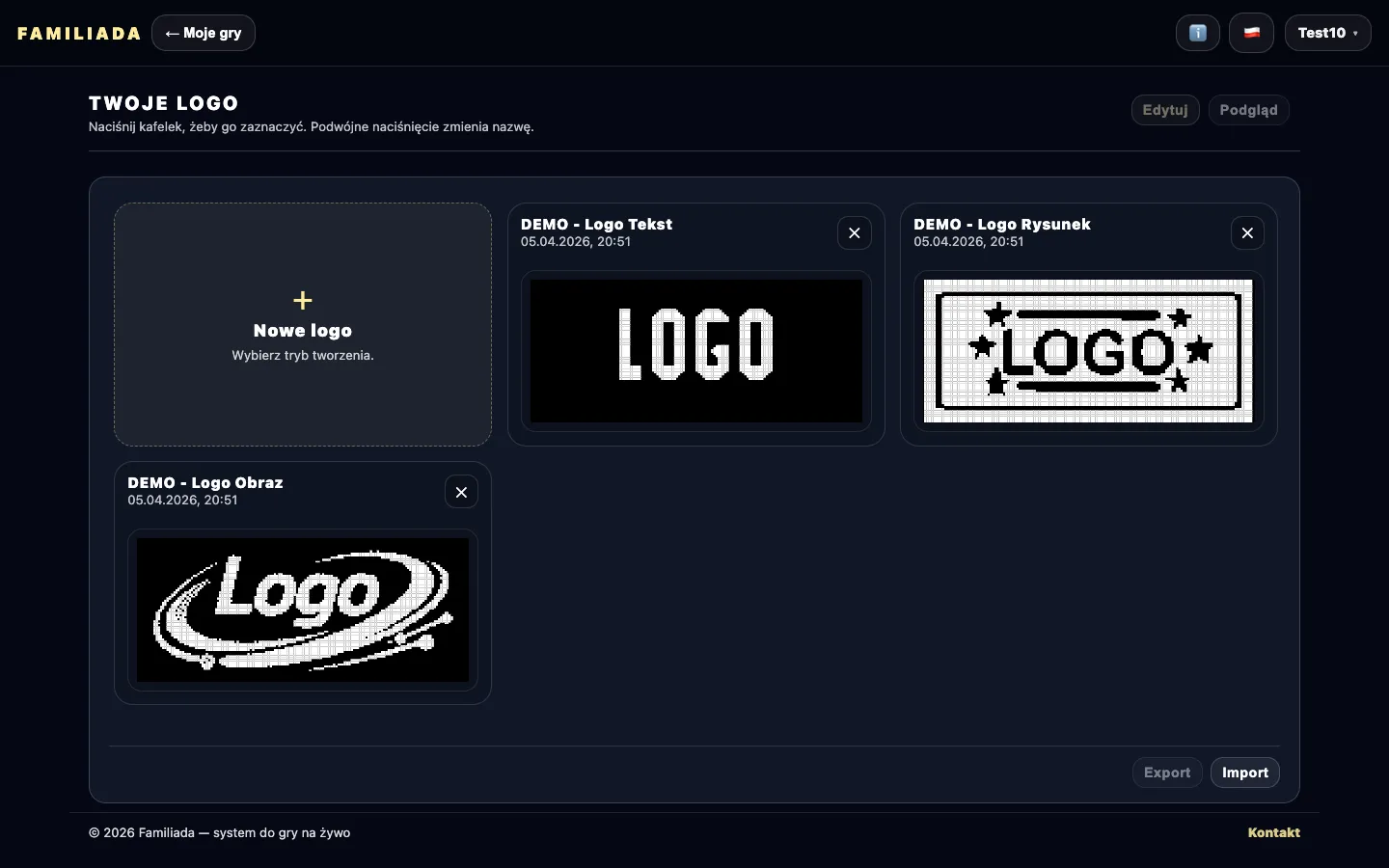 Edytor logo: tworzenie własnego logo wyświetlanego na tablicy podczas gry.