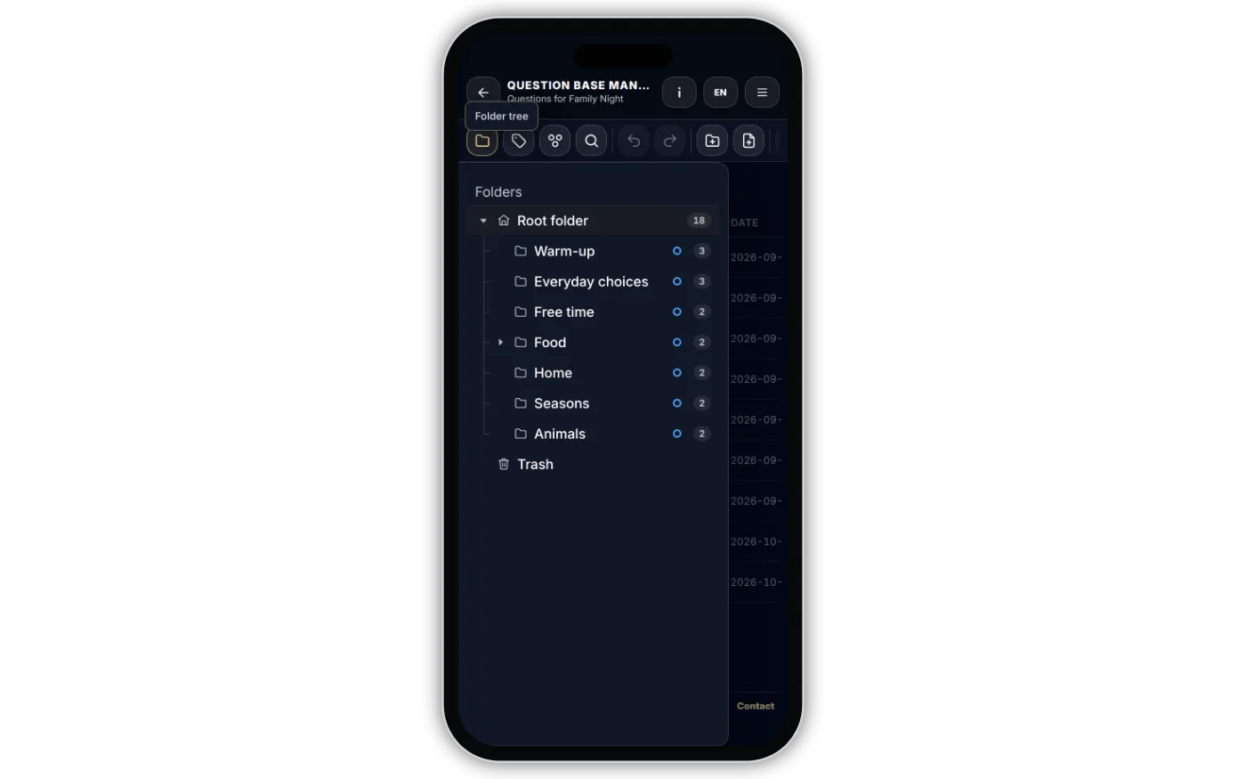 On a phone the folder tree is in a side panel