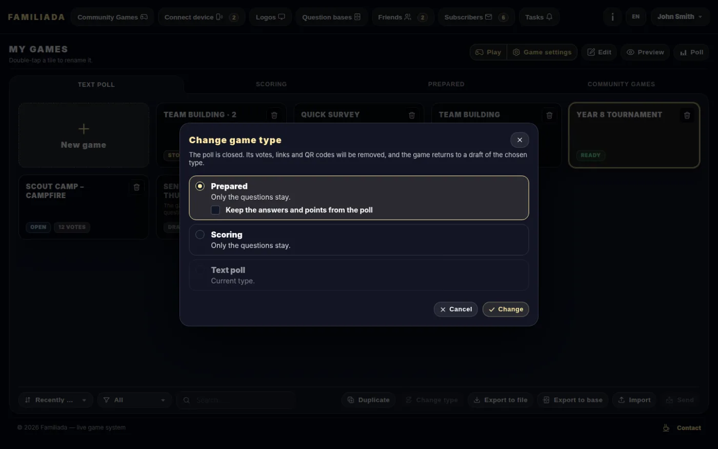 Changing the type after a closed poll