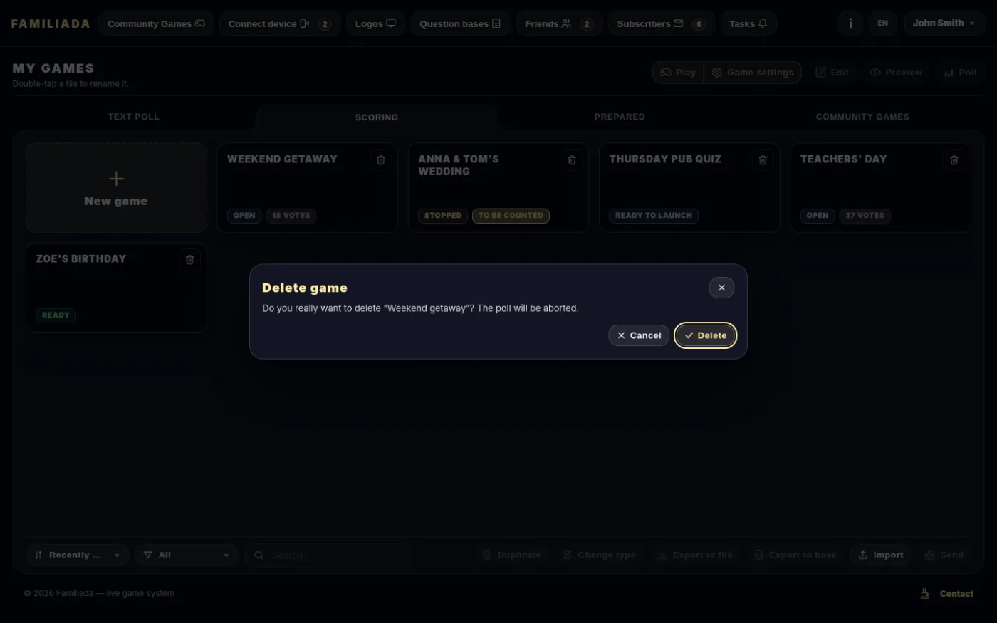 Deleting a game with an open poll