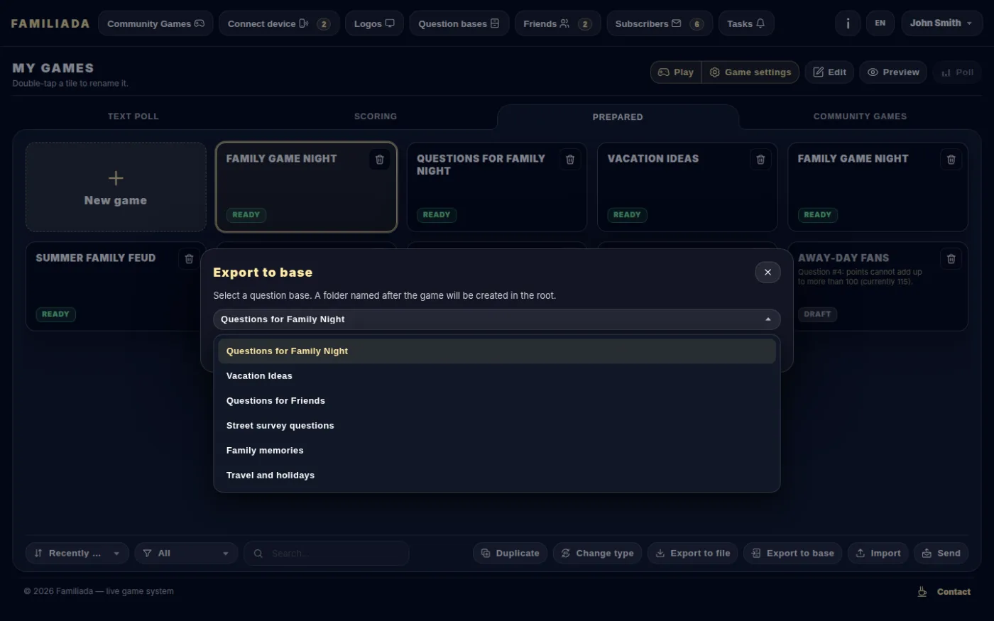 Export to a base — choosing the base
