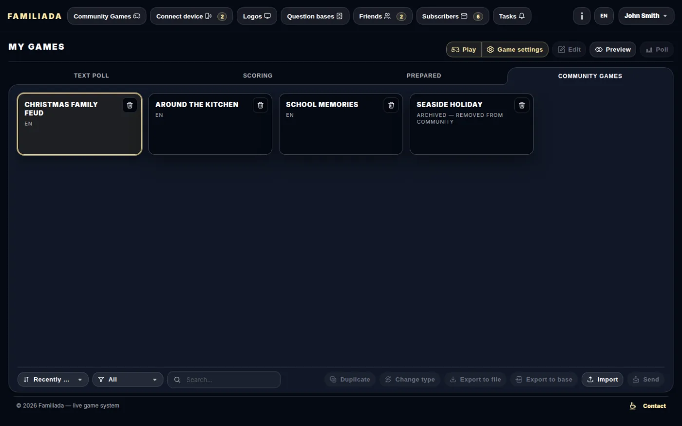 The Community Games tab