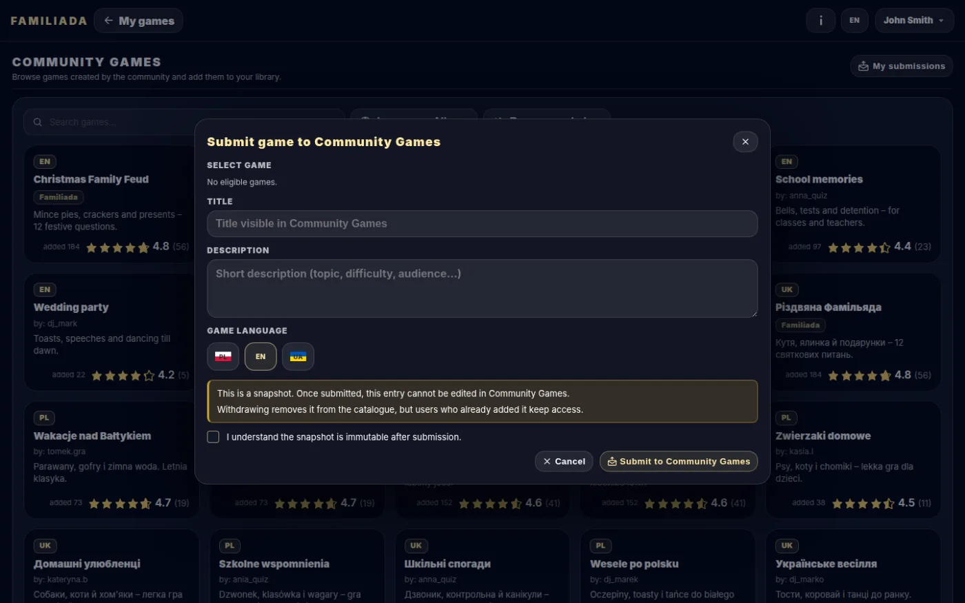 No games ready to submit