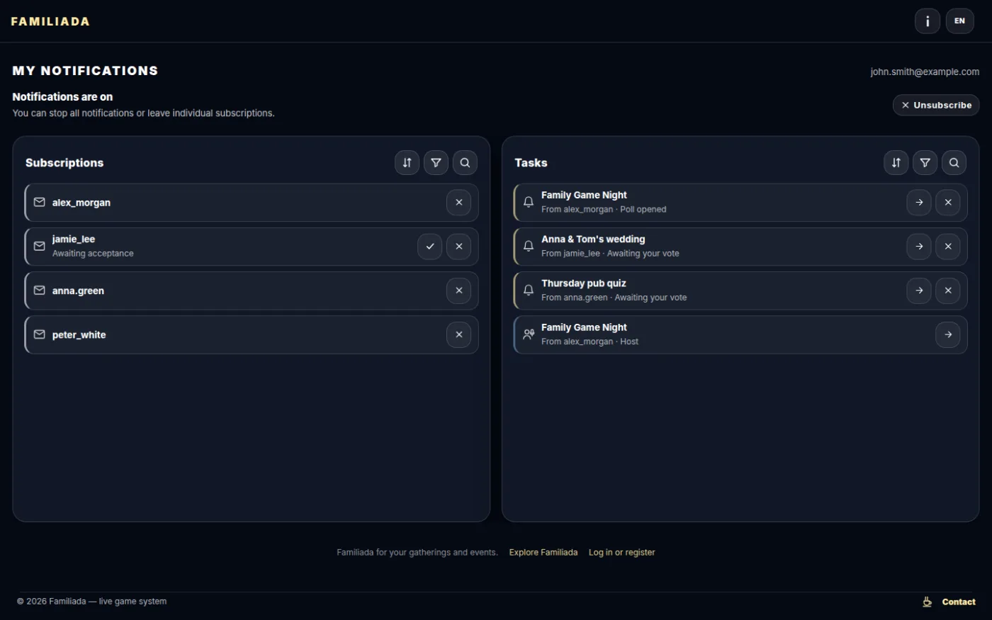 Subscriptions and tasks