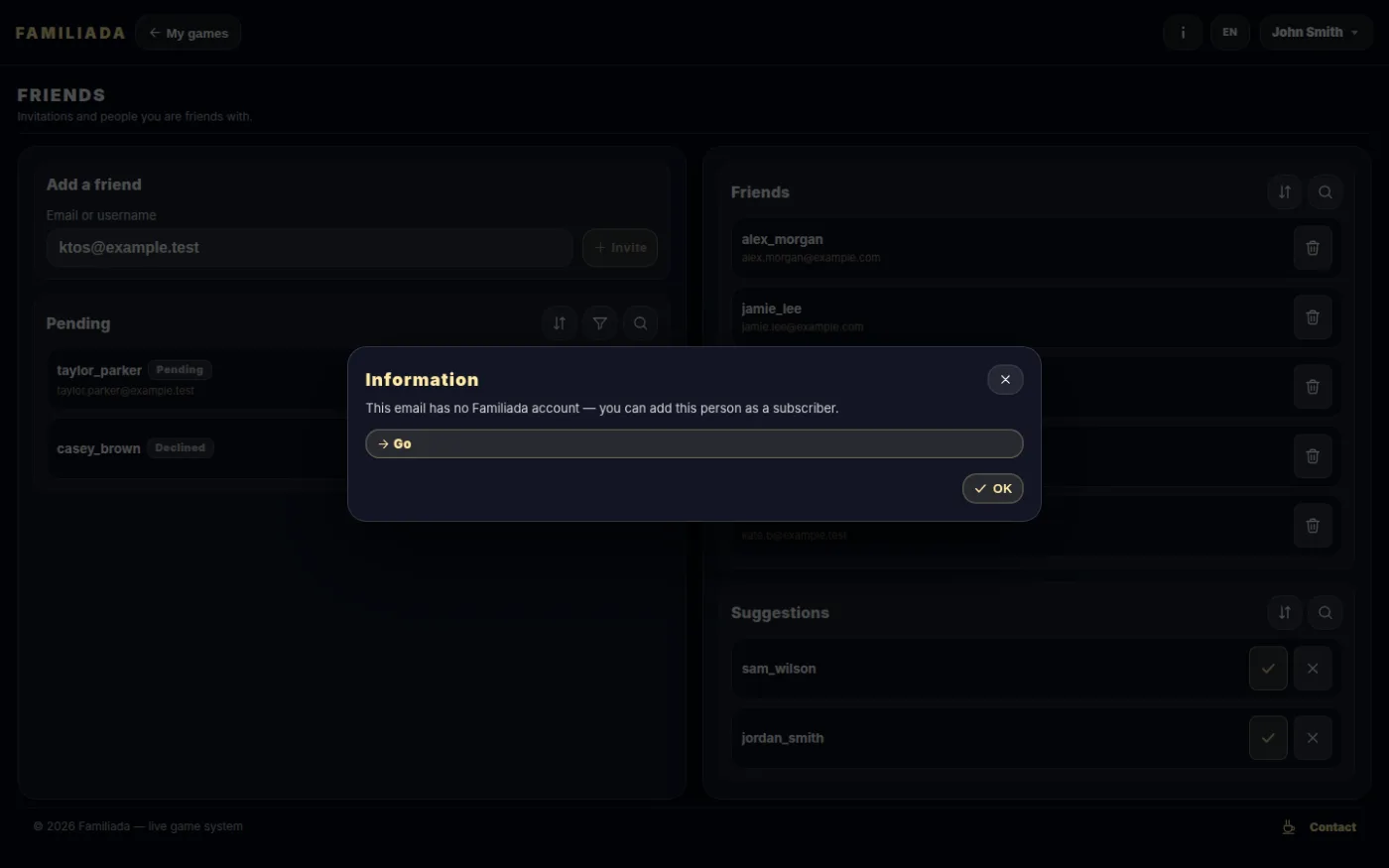 An address without an account — go to Subscribers