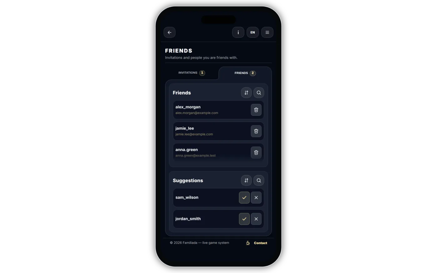 Proposals in the “Friends” tab (phone)