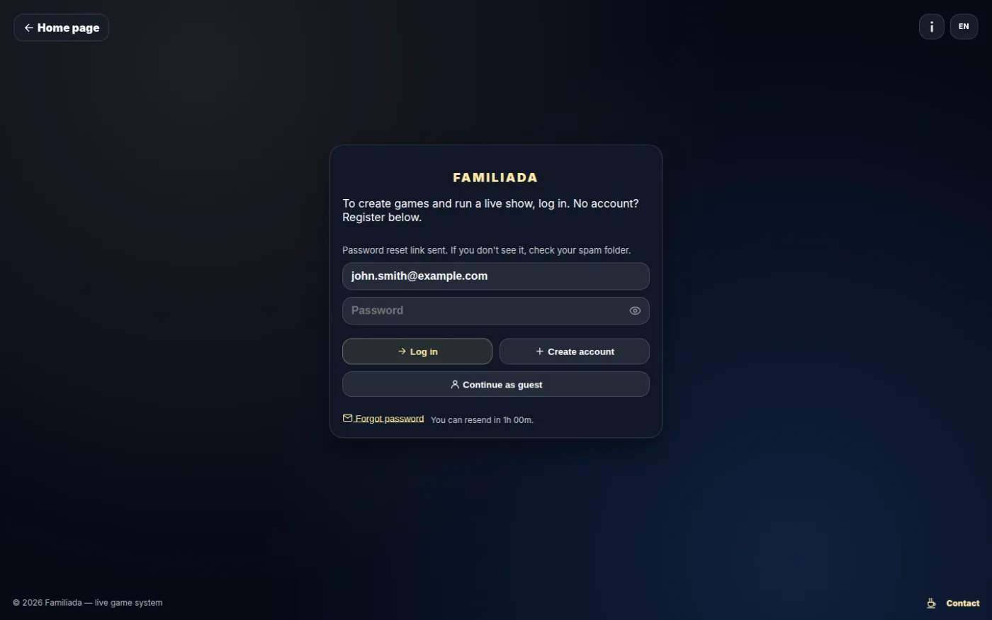Password reset link sent