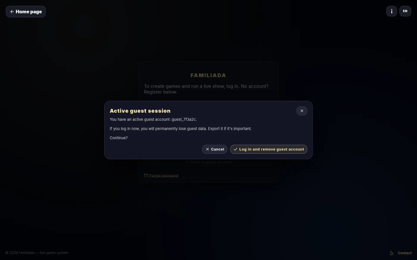 Logging in during an active guest session
