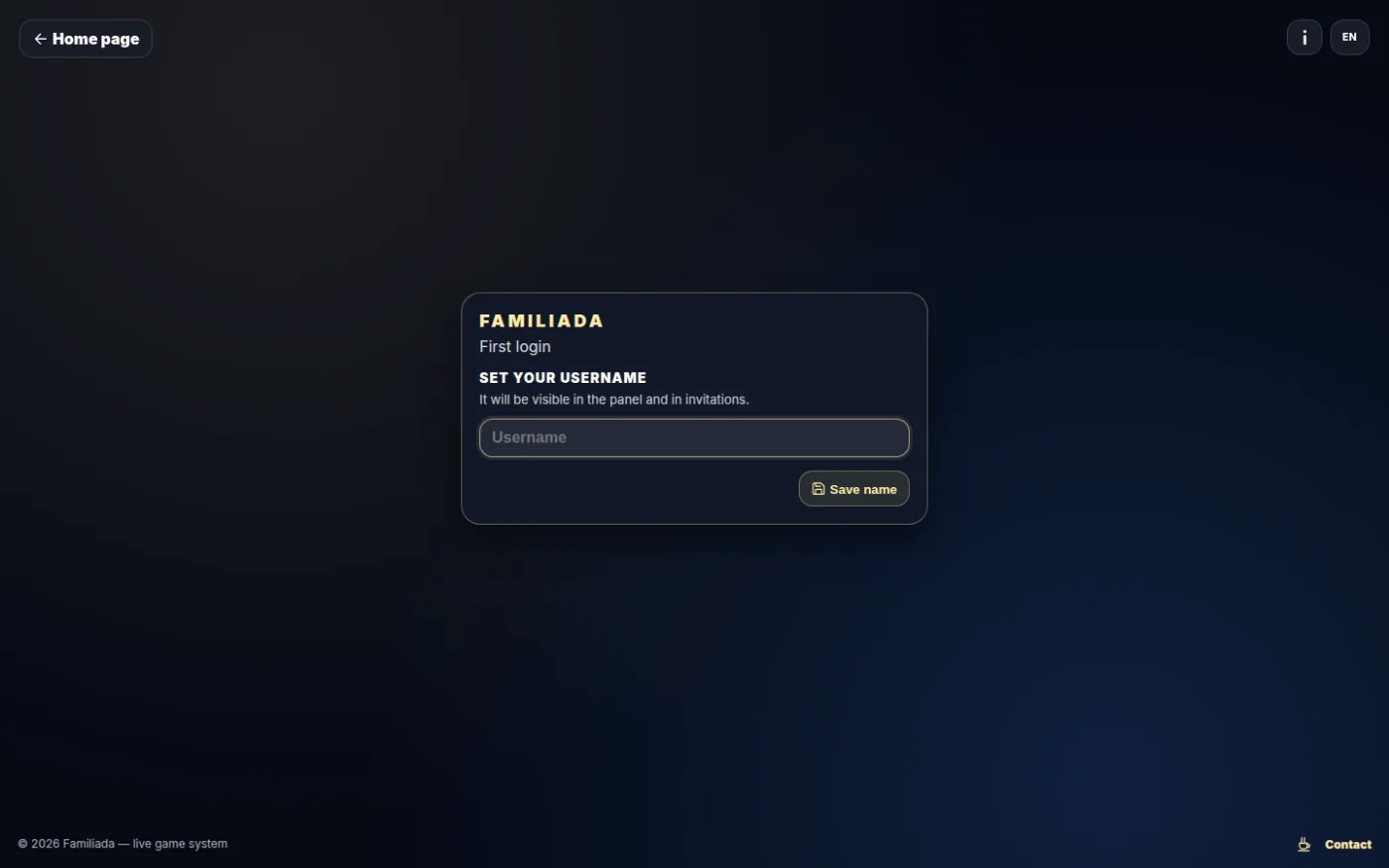 First login — set a username
