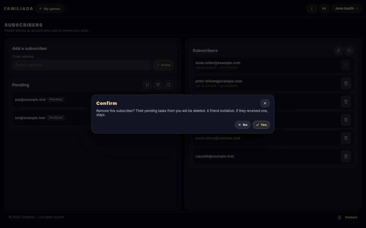 Removing a subscriber