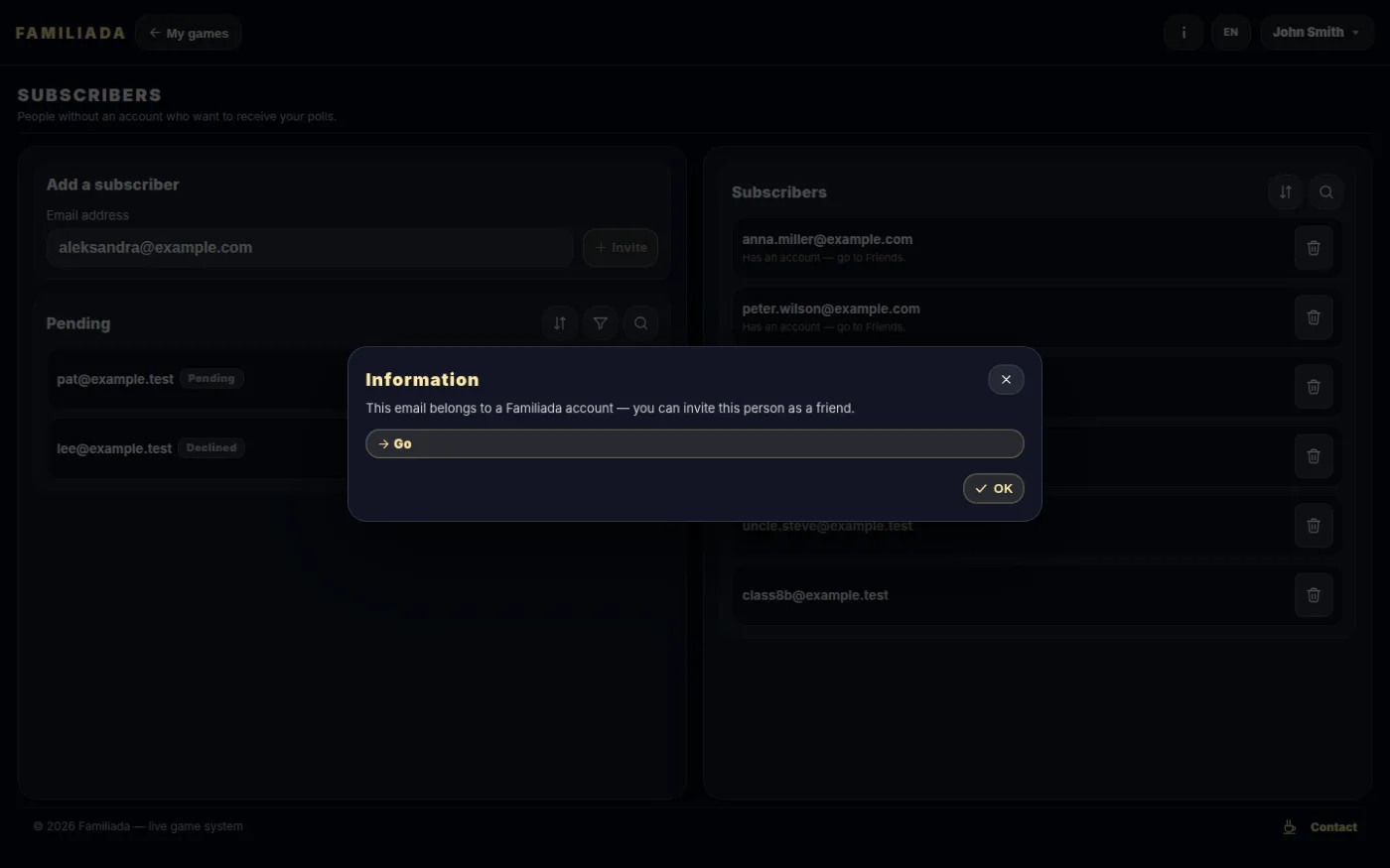 An address with an account — go to Friends