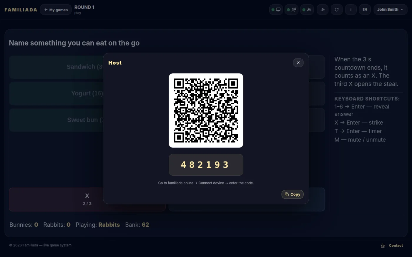 The Host QR code in the panel