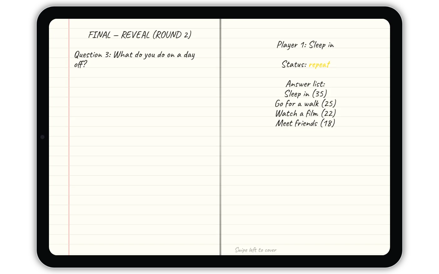 Player 2 — host screen while scoring