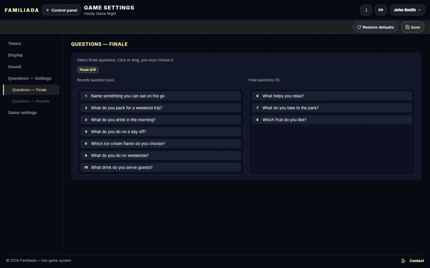 Choosing the final questions