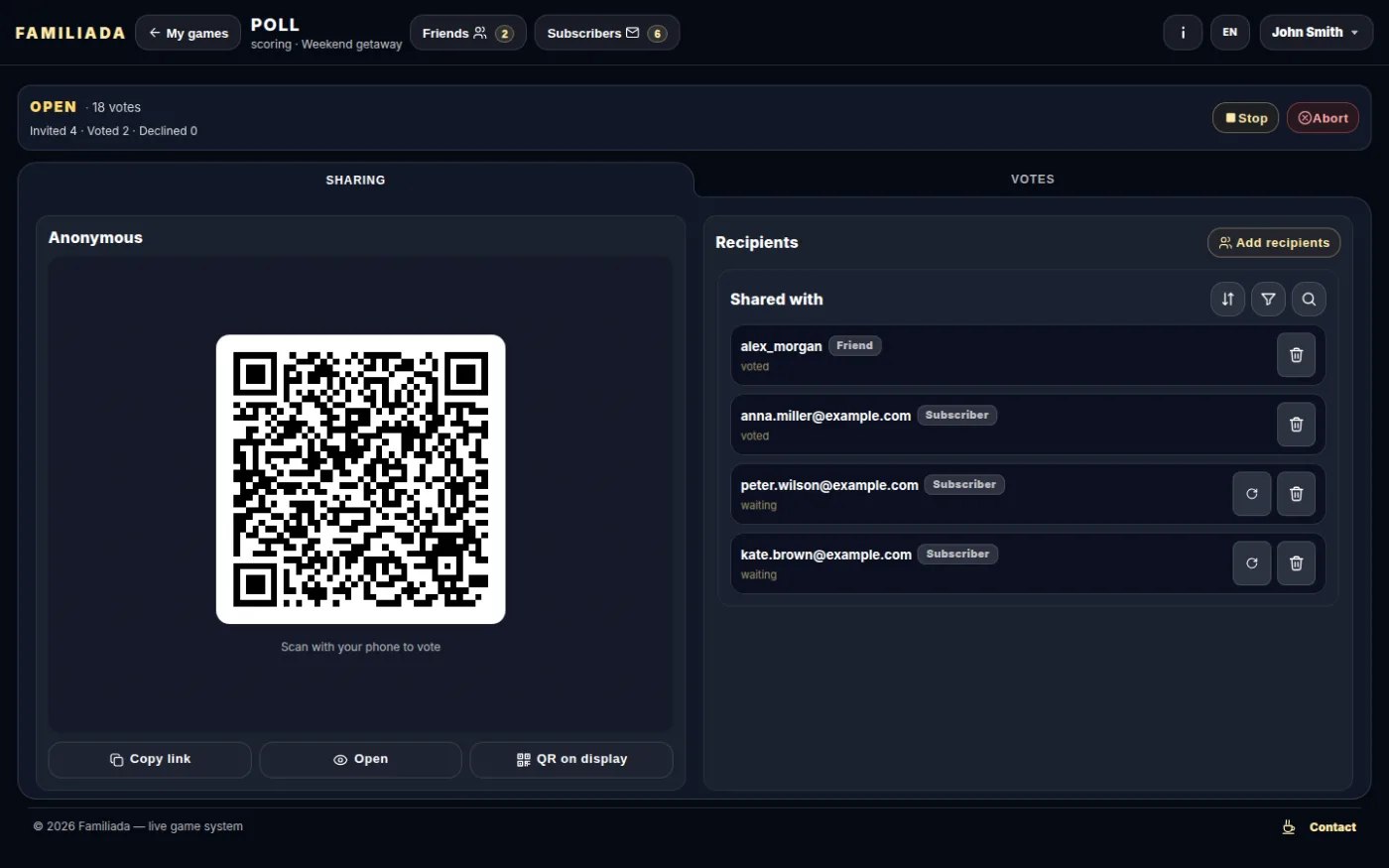 Sharing — link and QR code