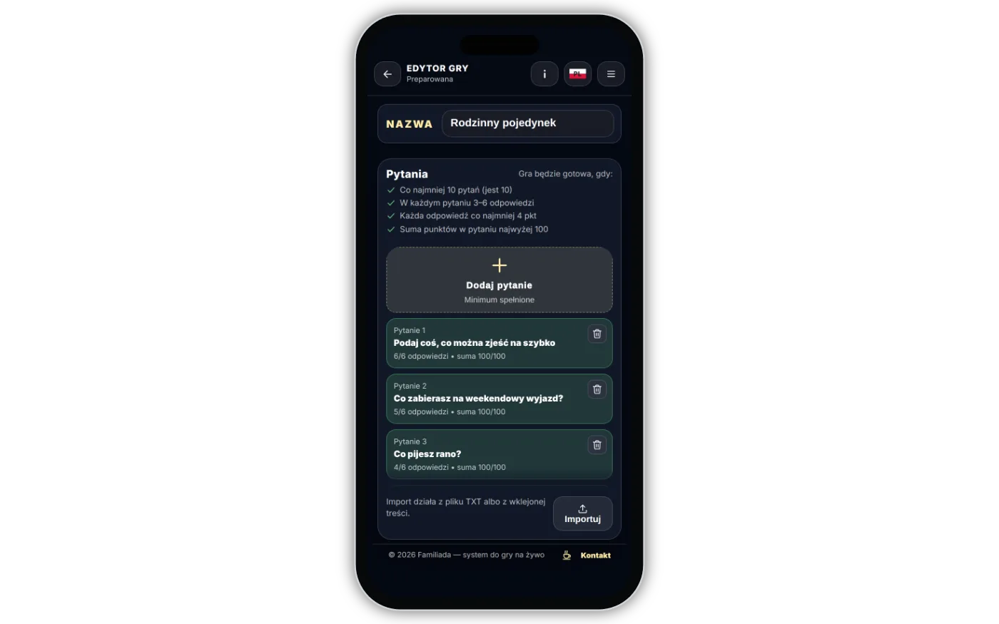Edytor na telefonie — lista pytań