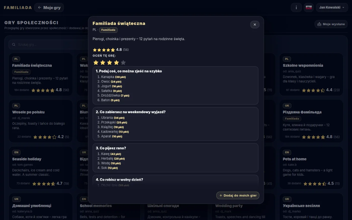Szczegóły gry z oceną