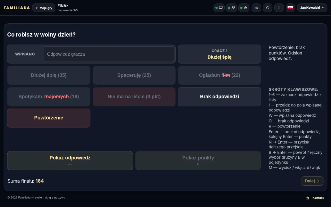 Gracz 2 — ocena przy powtórzeniu