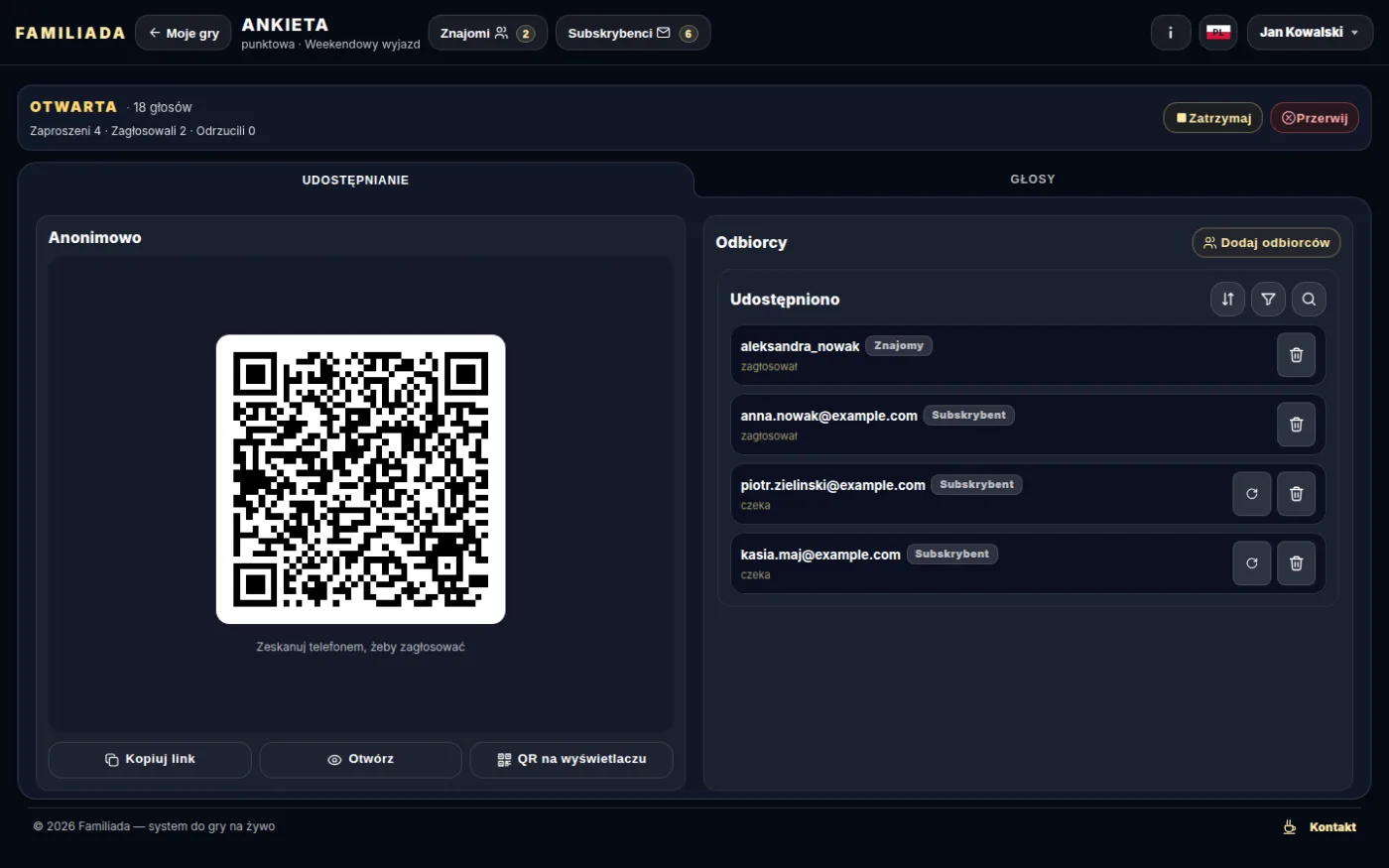 Udostępnianie — link i kod QR